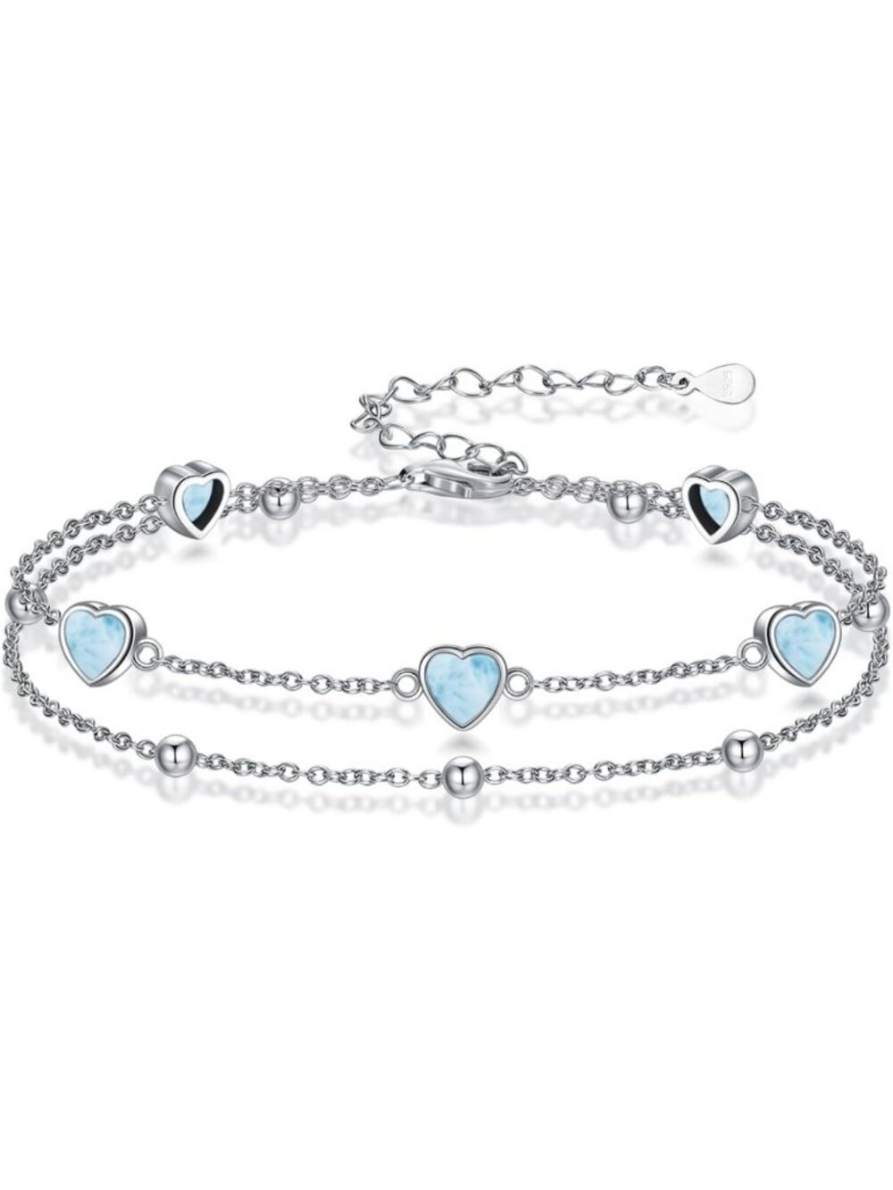 Double Strand Heart Birthstone Anklet/Bracelet - 925 Sterling Silver Jewelry